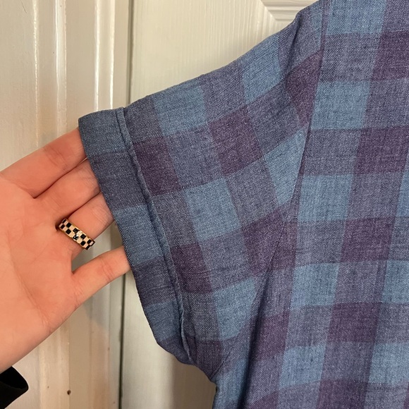 Pyne & Smith Navy & Peacock Check Linen Dress M - Picture 5 of 5